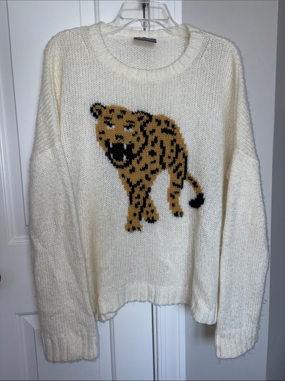 Wooden Ships Cream Crewneck Sweater with Mustard and Black Leopard M/L